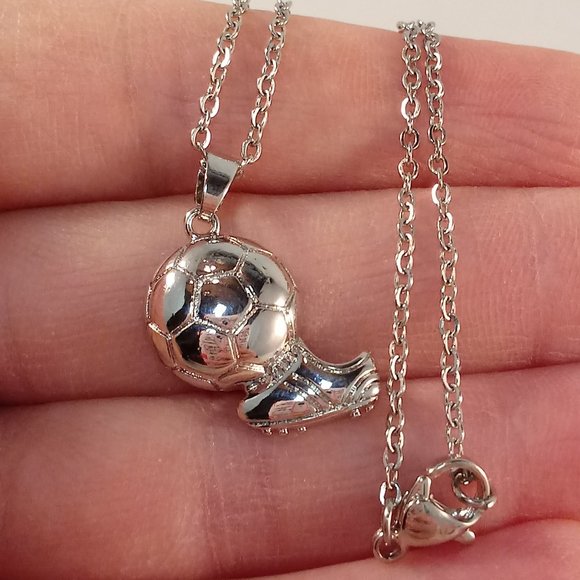 Silver Soccer Ball Sport Pendant Chain Necklace Gorgeous Party Gift - Picture 3 of 6